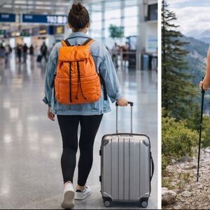 Anthropologie NWT Nylon Orange Puffer Backpack.